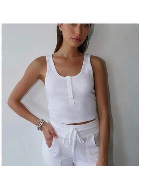 The Range Cropped Ribbed Henley White